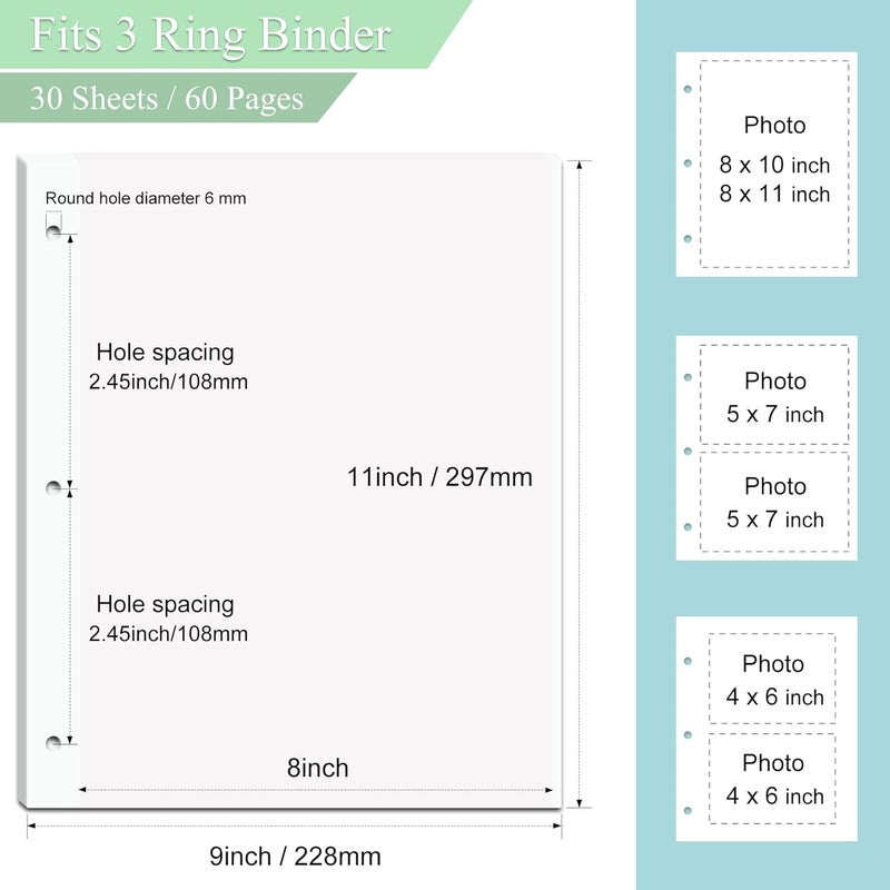 Dxmimer 11 x 9 inch photo album refill pages,Album Pages for 3 Ring Binder,Photo Album Self Adhesive Pages, for 2x3 4x6 5x7 8x10 Replacement Photo Album Sheets (50 Sheets / 100 Pages) - Image 2